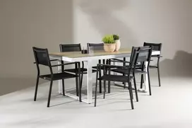 Lauko baldų komplektas Venture Design Valgomojo komplektas Merlo valgomojo stalas ir Copacabana sulankstomos kėdės baltos ir juodos spalvos aliuminis