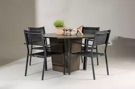 Lauko baldų komplektas Venture Design Valgomojo komplektas Santa Fe valgomojo stalas ir Copacabana sulankstomos kėdės 120 cm juoda ruda aliuminis