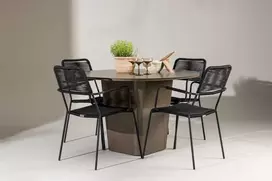 Lauko baldų komplektas Venture Design Valgomojo komplektas Santa Fe valgomojo stalas ir Lindos fotelis 120 cm juodas lauko