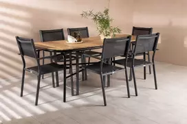 Lauko baldų komplektas Venture Design Valgomojo stalas ir kėdžių komplektas 200x90x75 cm juodas plienas