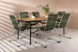 Lauko baldų komplektas Venture Design Valgomojo stalas ir kėdžių komplektas Holmbeck ir Bois 200x90x75 cm juodas žalias plieno virvė