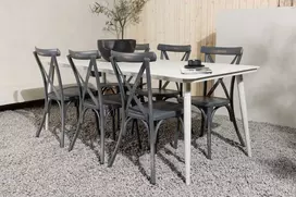 Lauko baldų komplektas Venture Design Valgomojo stalas ir valgomojo kėdžių komplektas Lina ir Tablas 200x90 cm smėlio spalvos ir juodos spalvos aliuminis