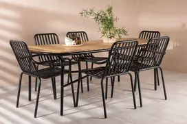 Lauko baldų komplektas Venture Design Valgomojo stalo ir kėdžių komplektas Holmbeck ir Peking 200x90x75 cm juodas plienas ir aliuminis