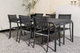 Lauko baldų komplektas Venture Design Valgomojo stalas ir kėdžių komplektas Borneo Copacabana 200x100x75 cm Juodas Aliuminis