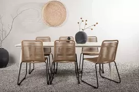 Lauko baldų komplektas Venture Design Valgomojo stalas ir kėdžių komplektas Lina 200x90 cm, smėlio spalvos ir juodos spalvos, plienas ir virvė
