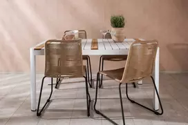 Lauko baldų komplektas Venture Design Valgomojo stalas ir kėdžių komplektas 150x100 cm Baltojo tekmedžio Juoda Smėlio spalva