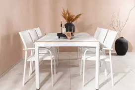 Lauko baldų komplektas Venture Design Valgomojo stalas ir fotelio komplektas 200x100 cm baltas lauko baldai