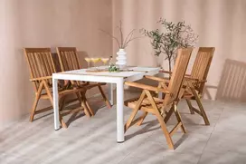 Lauko baldų komplektas Venture Design Valgomojo stalas ir sulankstomos kėdės rinkinys 150x100 cm, baltas tikas