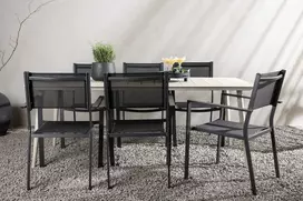 Lauko baldų komplektas Venture Design Valgomojo stalas ir sulankstomos kėdės rinkinys 200x90 cm, smėlio spalvos, plienas