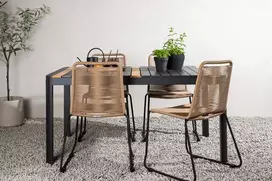 Lauko baldų komplektas Venture Design Valgomojo stalas ir kėdžių komplektas 150x100 cm Juoda Smėlio spalvos Tikas