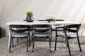 Lauko baldų komplektas Venture Design Valgomojo stalas ir kėdžių komplektas Lina 200x90 cm, smėlio spalvos, aliuminis