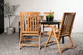 Lauko baldų komplektas Venture Design Valgomojo stalas ir sulankstomos kėdės rinkinys 150x100 cm juodas tikas