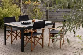 Lauko baldų komplektas Venture Design Valgomojo stalas ir kėdžių komplektas 150x100 cm juodas, tikmedis, akacija