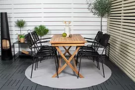 Lauko baldų komplektas Venture Design Valgomojo stalas ir fotelių komplektas Kenya 120x70x75 cm Juodas tikas Plieninė virvė
