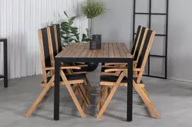 Lauko baldų komplektas Venture Design Valgomojo stalas ir sulankstomų kėdžių komplektas 205x90 cm, juoda akacijos virvė