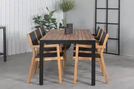 Lauko baldų komplektas Venture Design Valgomojo stalas ir sulankstomos kėdės komplektas 205x90 cm Juoda Akacija Lauko baldai
