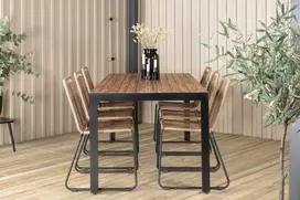Lauko baldų komplektas Venture Design Valgomojo stalas ir sulankstomos kėdės rinkinys 205x90 cm Juoda Akacija Lauko Baldai