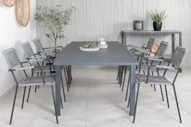 Lauko baldų komplektas Venture Design Valgomojo komplektas Marbella stalas 160x240 cm juodas poliesterio virvė plienas