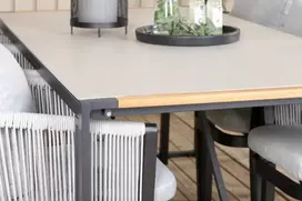 Lauko baldų komplektas Venture Design Valgomojo stalas ir kėdžių komplektas 200x100 cm Juodas tikas Pilka Lauko baldai