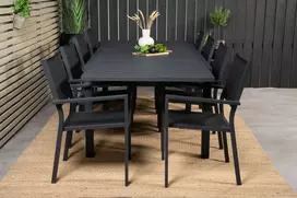 Lauko baldų komplektas Venture Design Valgomojo komplektas Marbella stalas 160x240 cm juodas Textilene