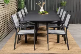 Lauko baldų komplektas Venture Design Valgomojo stalas ir fotelio komplektas 160x240x100x75 cm juodas Textilene
