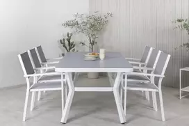 Lauko baldų komplektas Venture Design Valgomojo stalas ir sulankstomos kėdės Virya Copacabana balta pilko stiklo