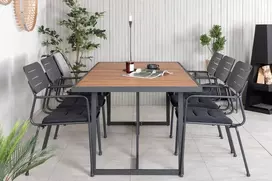 Lauko baldų komplektas Venture Design Valgomojo stalas ir kėdžių komplektas 200x100 cm Juoda Akacija Plienas