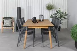 Lauko baldų komplektas Venture Design Valgomojo stalas ir kėdžių komplektas Julian 210x100 cm Juoda Akacija Plienas Textilene