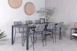 Lauko baldų komplektas Venture Design Valgomojo komplektas Stalas 205x90 cm Juodas Krėslas Juodas Pilkas Lauko