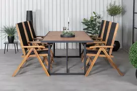 Lauko baldų komplektas Venture Design Valgomojo stalas ir kėdžių komplektas 200x100 cm Juoda Akacija Plienas Virvė