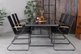 Lauko baldų komplektas Venture Design Valgomojo stalas ir fotelio komplektas juodos spalvos
