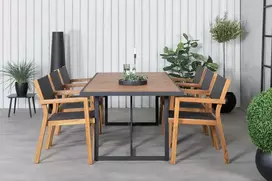 Lauko baldų komplektas Venture Design Valgomojo stalas ir sulankstomų kėdžių komplektas 200x100 cm Juoda Akacija Plienas Textilene