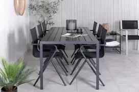 Lauko baldų komplektas Venture Design Valgomojo stalas ir kėdžių komplektas 205x90 cm Juodas dažytas medis tekstilenas
