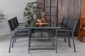 Lauko baldų komplektas Venture Design Valgomojo stalas ir sulankstomas kėdžių rinkinys, juodas