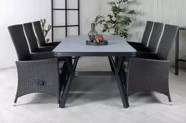 Lauko baldų komplektas Venture Design Valgomojo stalas ir atlošiamos kėdės rinkinys, juoda pilka