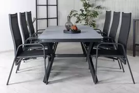 Lauko baldų komplektas Venture Design Valgomojo stalas ir atlošiama kėdė, juodas stiklas, aliuminis