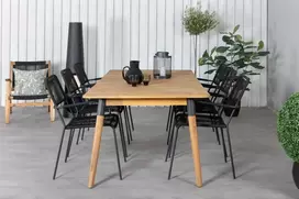 Lauko baldų komplektas Venture Design Valgomojo stalas ir fotelių komplektas Julian 210x100 cm Juoda Akacija Virvė Plienas