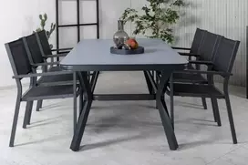 Lauko baldų komplektas Venture Design Valgomojo stalo ir kėdžių komplektas Virya Copacabana juodo stiklo lauko