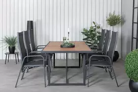 Lauko baldų komplektas Venture Design Valgomojo stalas ir atlošiama kėdė, 200x100 cm, juodas plienas, akacija