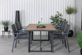 Lauko baldų komplektas Venture Design Valgomojo stalas ir sulankstomos kėdės, 200x100 cm, juodas plienas