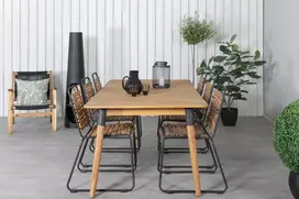 Lauko baldų komplektas Venture Design Valgomojo stalas ir kėdės rinkinys Julian 210x100 cm juoda akacija plienas
