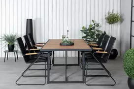 Lauko baldų komplektas Venture Design Valgomojo stalas ir fotelio komplektas 200x100 cm, juodas plienas, akacija