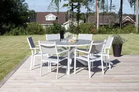 Lauko baldų komplektas Venture Design Valgomojo stalas ir fotelio komplektas 140 cm, baltas ir pilkas, Aintwood