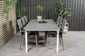Lauko baldų komplektas Venture Design Valgomojo komplektas Levels stalas Anna kėdė balta pilka Aintwood rotangas plienas