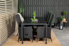 Lauko baldų komplektas Venture Design Valgomojo stalas ir fotelio komplektas 205x90 cm, juodas, Aintwood rotangas