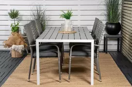 Lauko baldų komplektas Venture Design Valgomojo stalas ir fotelio komplektas 205x90 cm Baltas Pilkas Aintwood Rotangas Plienas
