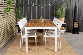 Lauko baldų komplektas Venture Design Valgomojo stalas ir fotelio komplektas 200x100 cm, baltos akacijos, sukraunamas