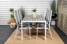 Lauko baldų komplektas Venture Design Valgomojo stalas ir atlošiama kėdė, komplektas, 205x90 cm, balta, Aintwood, Textilene