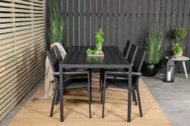 Lauko baldų komplektas Venture Design Valgomojo stalas ir fotelio komplektas 205x90 cm juodas