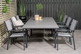 Lauko baldų komplektas Venture Design Valgomojo stalas ir fotelio komplektas 160x90 cm, juodas, pilkas dažytas medis
